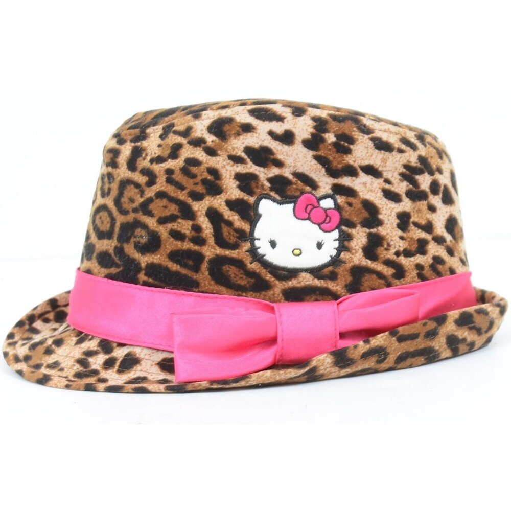 Kids Sanrio‎ Hello Kitty Leopard Print Fedora Hat with Pink Bow. One Size Y2K